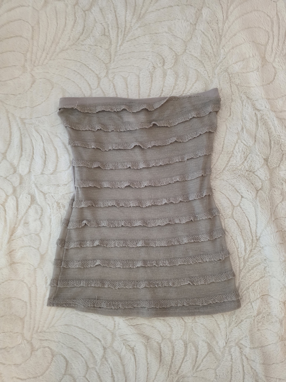 a'gaci Taupe Strapless Ruffle Tube Top